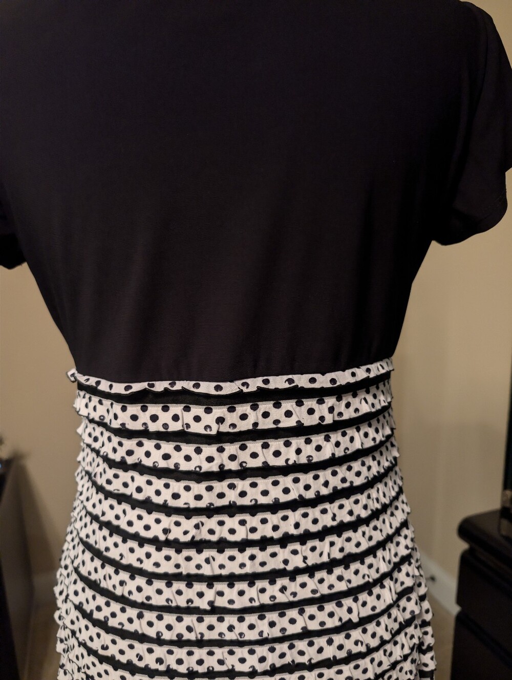 Ronni Nicole Black and White V-Neck Polka Dot Stripe Midi Dress - Picture 7 of 13